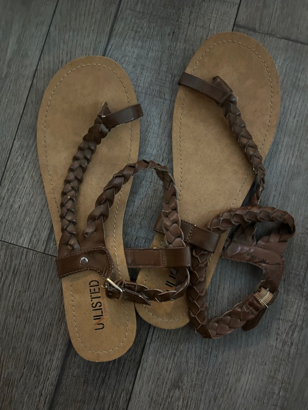 Unlisted Brown Braided T-Strap Sandals